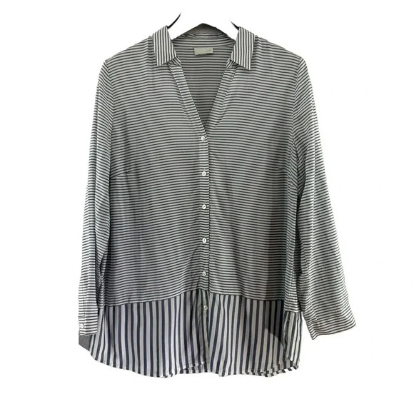 J. Jill Tops - J Jill Womens Button Tunic Top Shirt Large Long Sleeve Striped Navy Blue White‎
